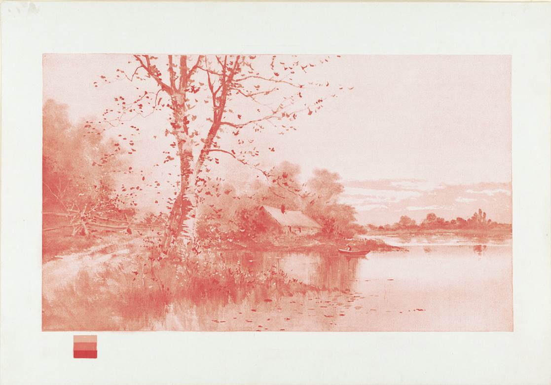 First lithographic print in the primary triad of colors Red by Boston Public Library